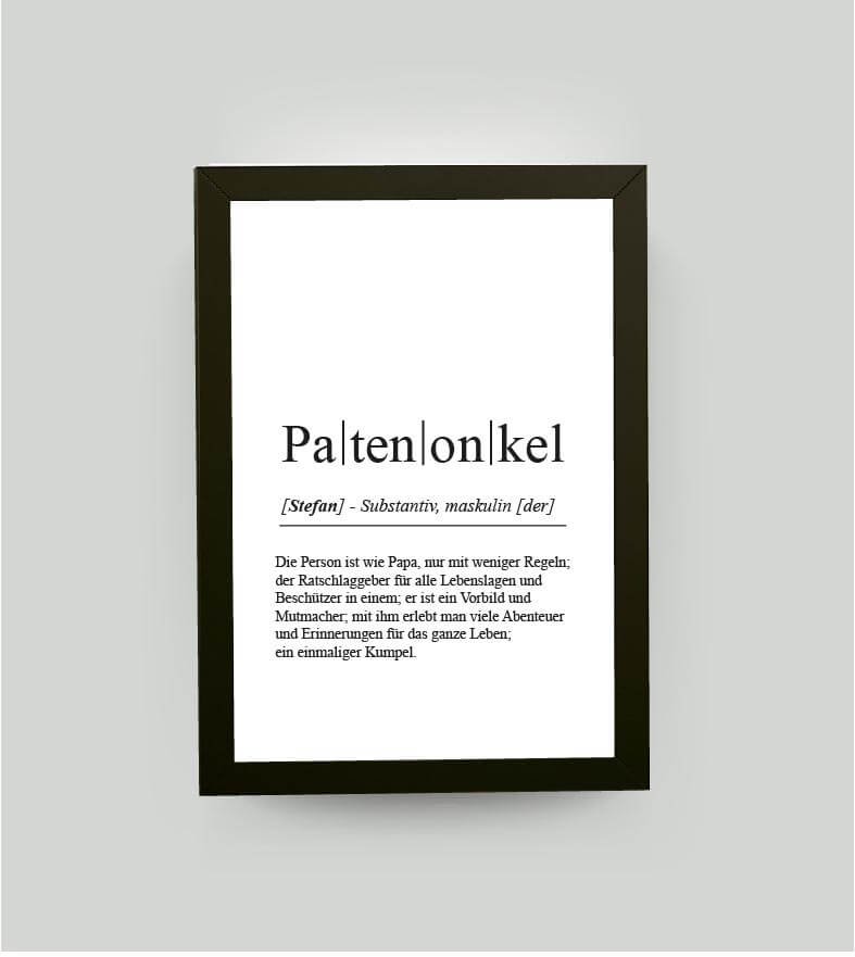 Personalisiertes Bild “Definition PATENONKEL”, DIN A4, mit Rahmen schwarz 21x30cm, ohne Passepartout, Copyright: 321geschenke.de