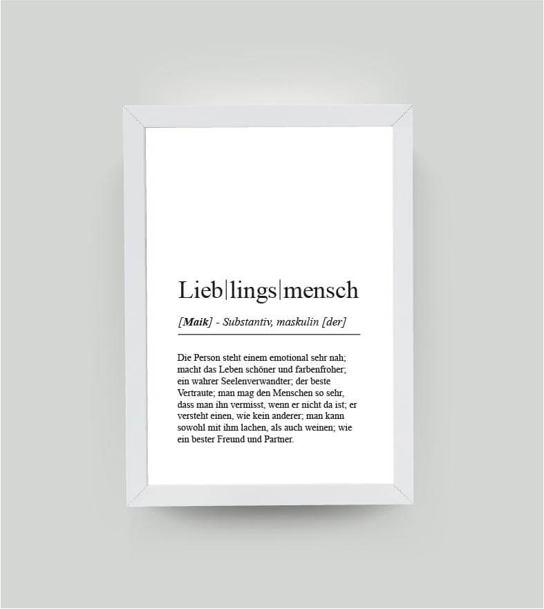 Personalisiertes Bild “Definition LIEBLINGSMENSCH”, DIN A4, mit Rahmen weiß 21x30cm, ohne Passepartout, Copyright: 321geschenke.de
