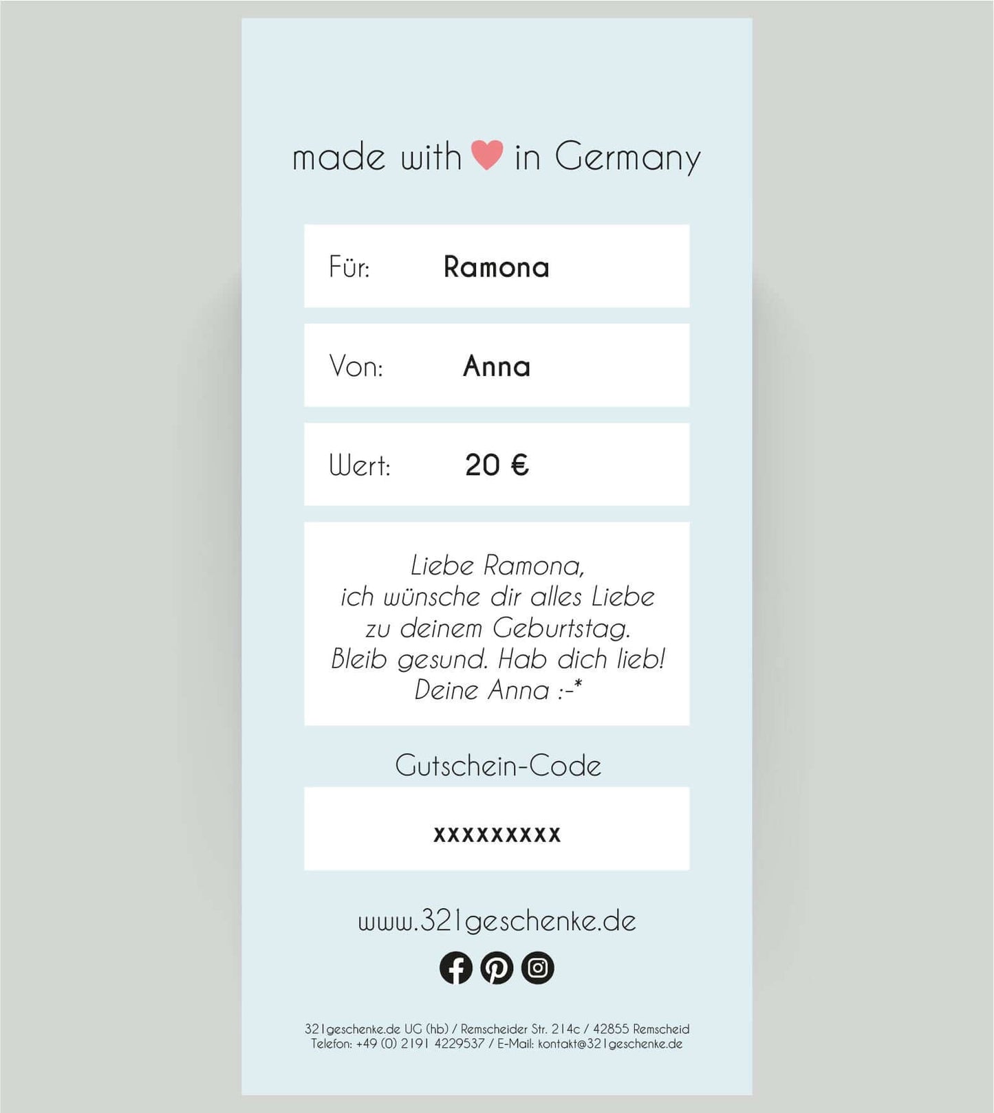 Geschenkgutschein 20 EUR hinten ausgefüllt, Copyright: 321geschenke.de