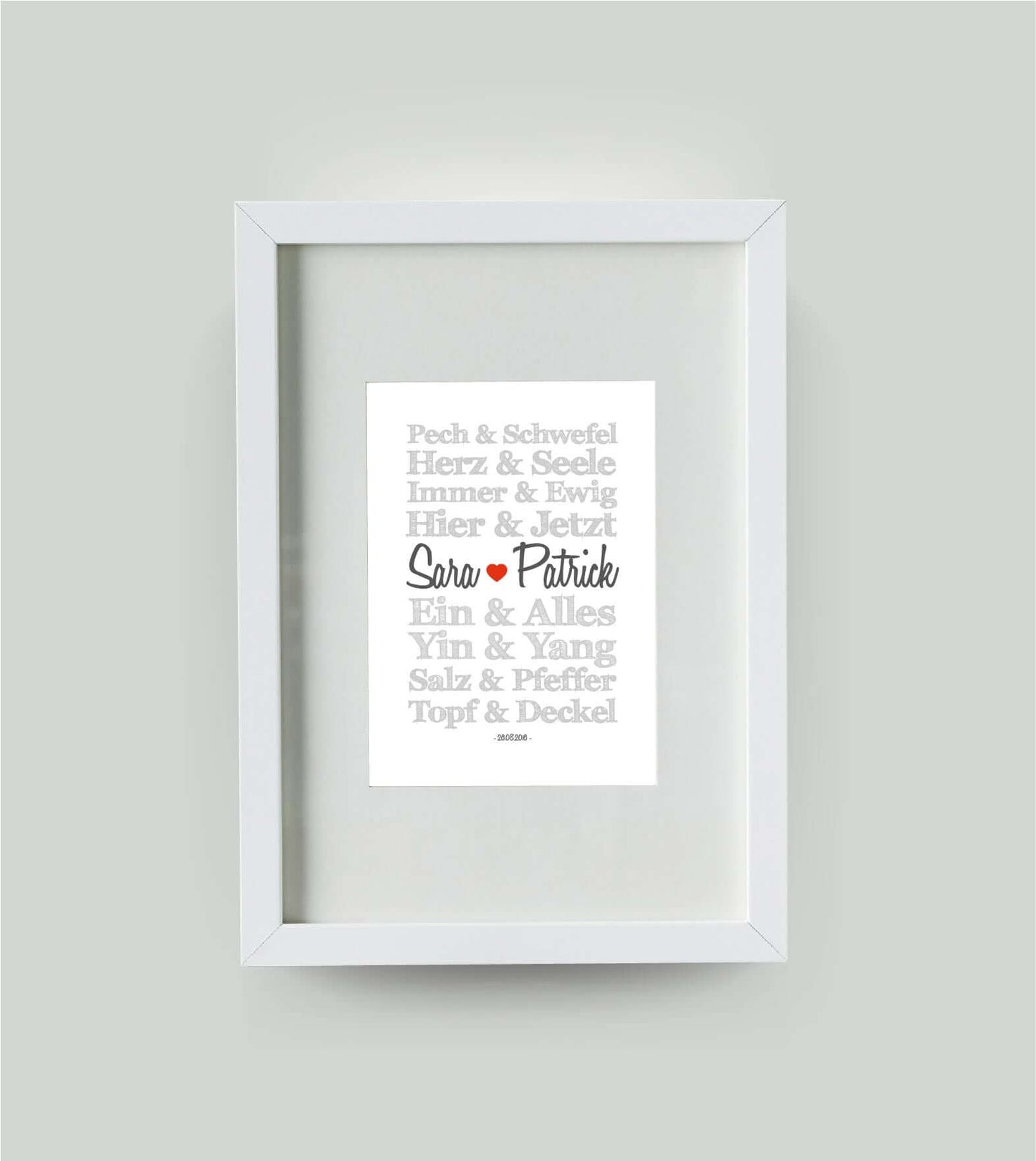 Personalisiertes Bild “TRAUMPAARE – Herz und Seele”, Bildgröße: DIN A4, Bilderrahmen: Bilderrahmen weiß mit Passepartout, ,Copyright: 321geschenke.de