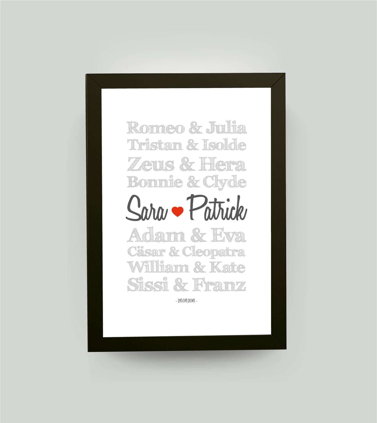 Personalisiertes Bild “TRAUMPAARE – berühmte Paare”, Bildgröße: 13x18cm, Bilderrahmen: Bilderrahmen schwarz ohne Passepartout, ,Copyright: 321geschenke.de