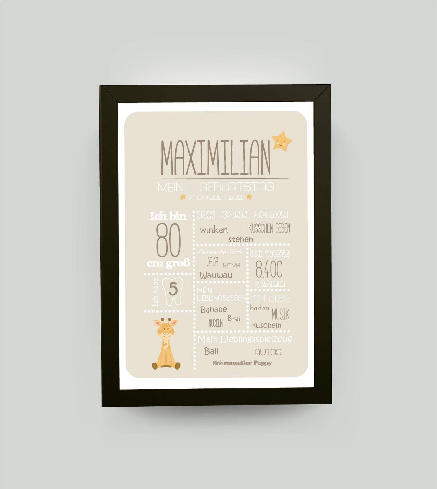 Personalisiertes Bild „1. Geburtstag” Meilensteinposter, Bildgröße: 13x18cm, Bilderrahmen: Bilderrahmen schwarz ohne Passepartout, ,Copyright: 321geschenke.de