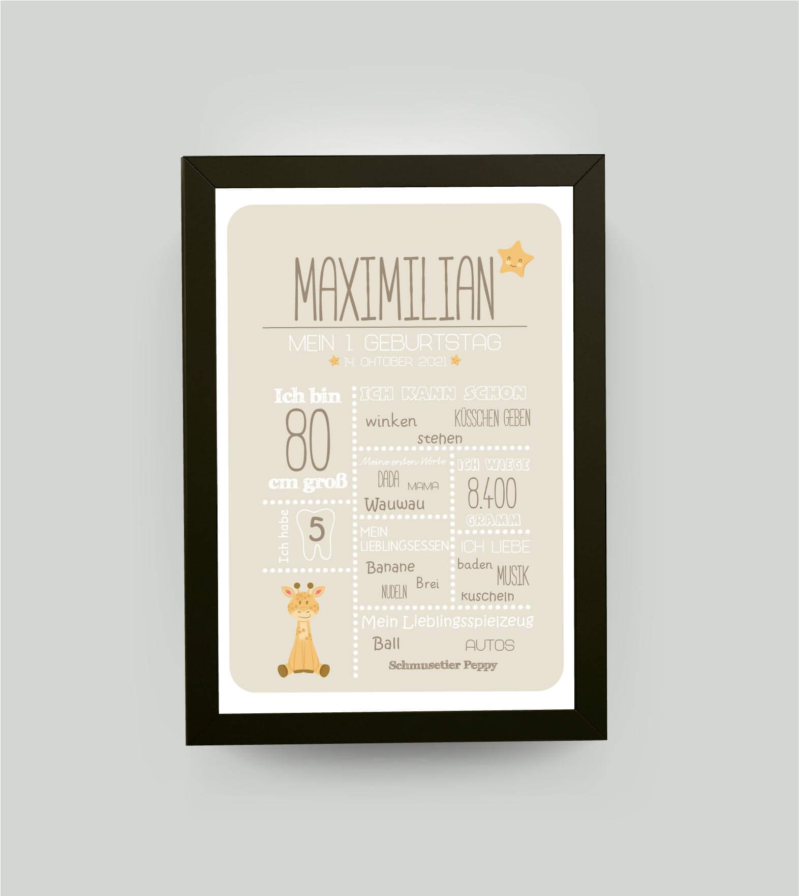 Personalisiertes Bild „1. Geburtstag” Meilensteinposter, Bildgröße: 13x18cm, Bilderrahmen: Bilderrahmen schwarz ohne Passepartout, ,Copyright: 321geschenke.de