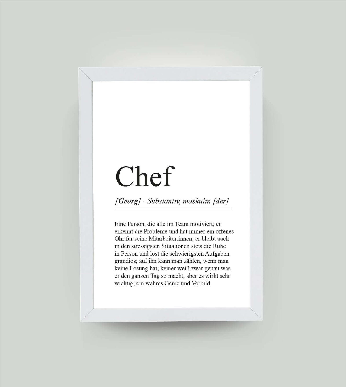Personalisiertes Bild “Definition CHEF”, DIN A4, mit Rahmen weiß 21x30cm, ohne Passepartout, Copyright: 321geschenke.de