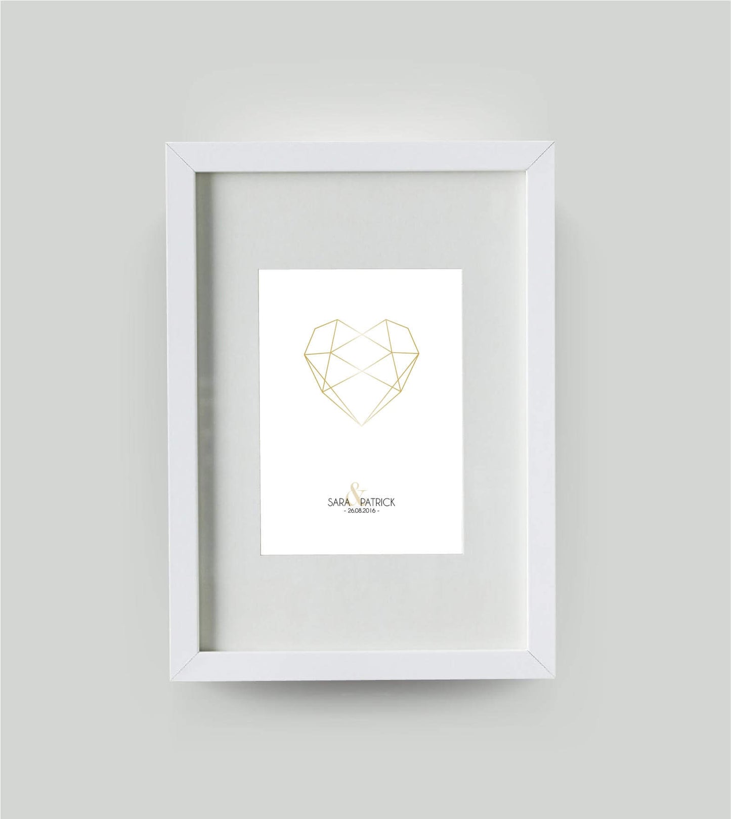 Personalisiertes Bild “Diamant”, Bildfarbe: Gold, Bildgröße: DIN A4, Bilderrahmen: Bilderrahmen weiß mit Passepartout, Copyright: 321geschenke.de