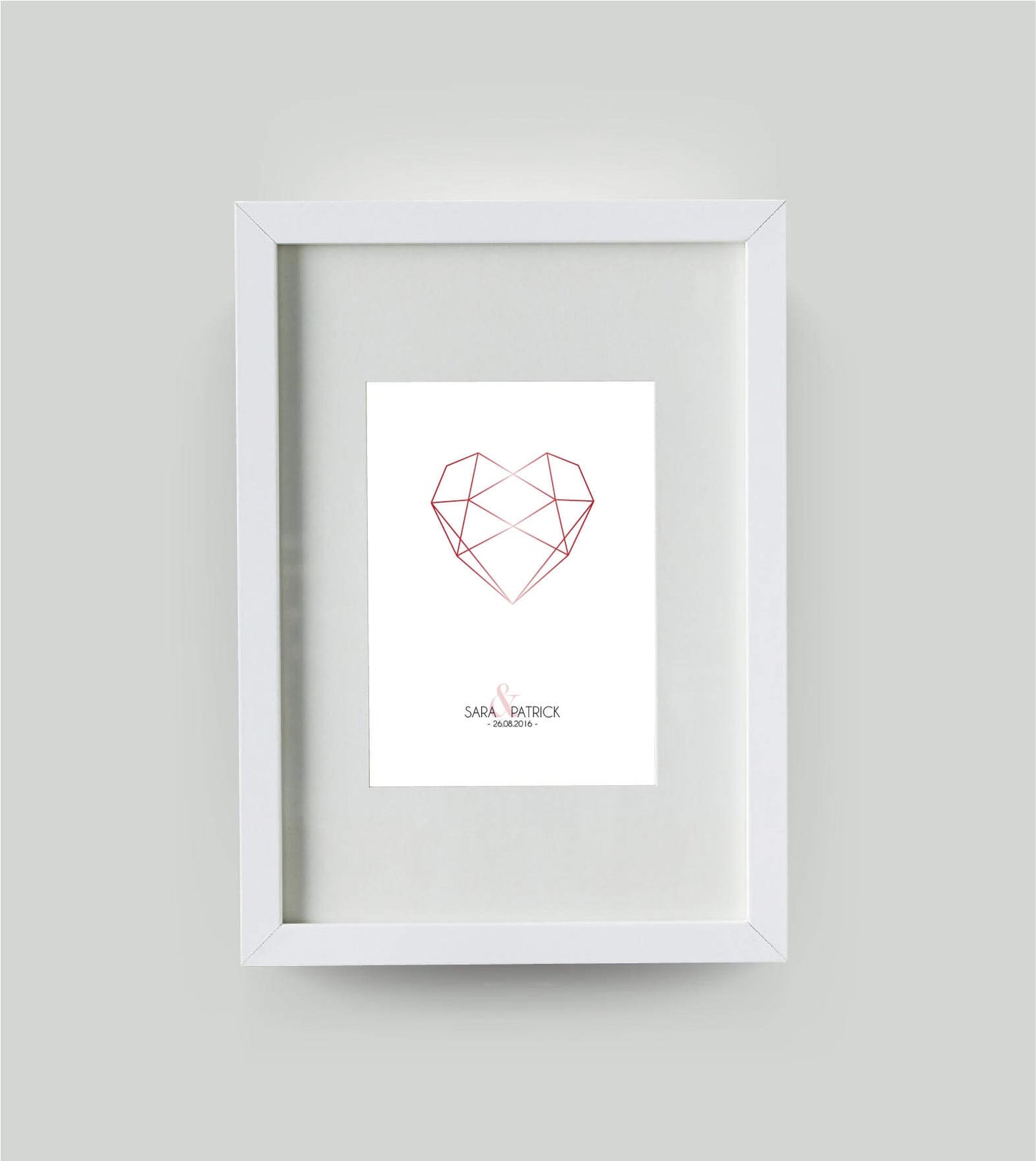 Personalisiertes Bild “Diamant”, Bildfarbe: Rot, Bildgröße: DIN A4, Bilderrahmen: Bilderrahmen weiß mit Passepartout, Copyright: 321geschenke.de