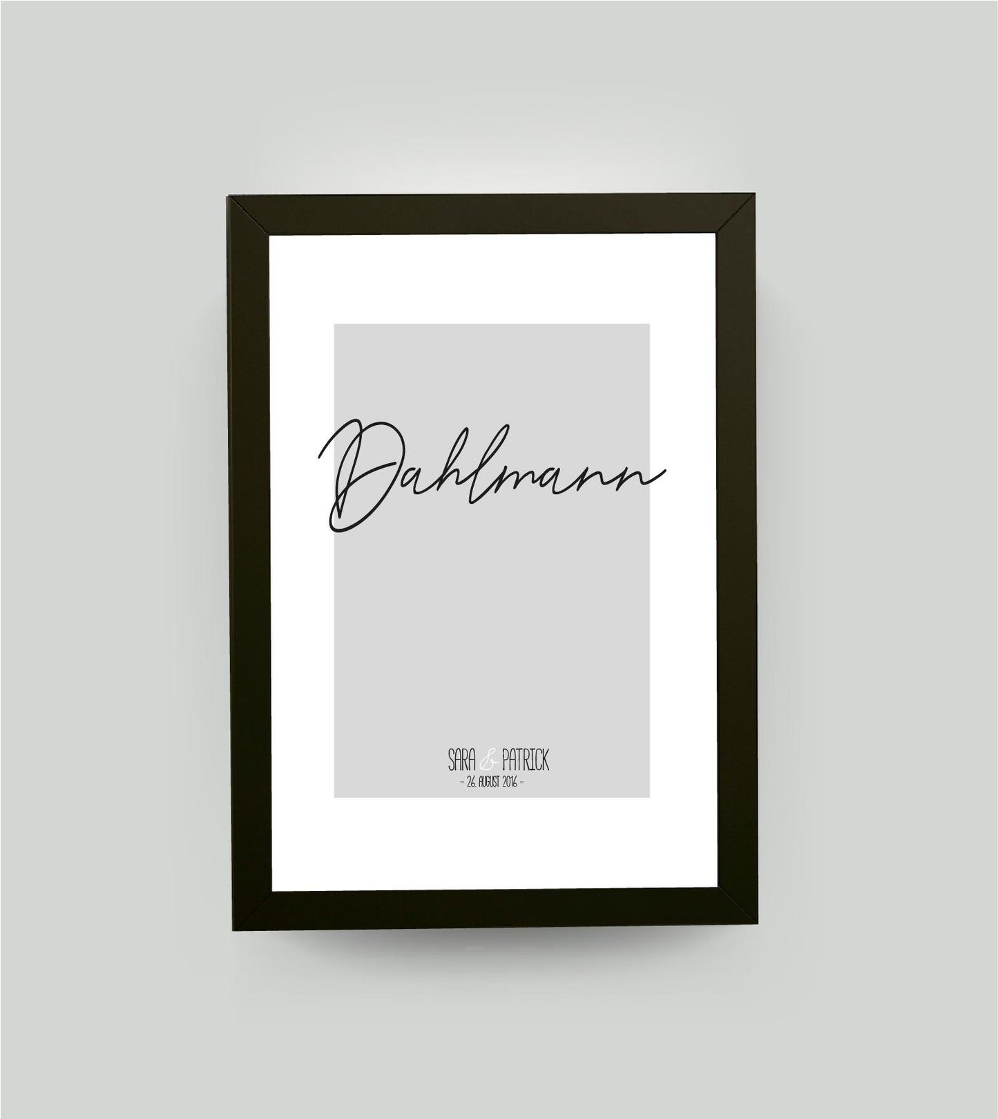 Personalisiertes Poster “Nachname”, Bildfarbe: Grau, Bildgröße: 13x18cm, Bilderrahmen: Bilderrahmen schwarz ohne Passepartout, Copyright: 321geschenke.de