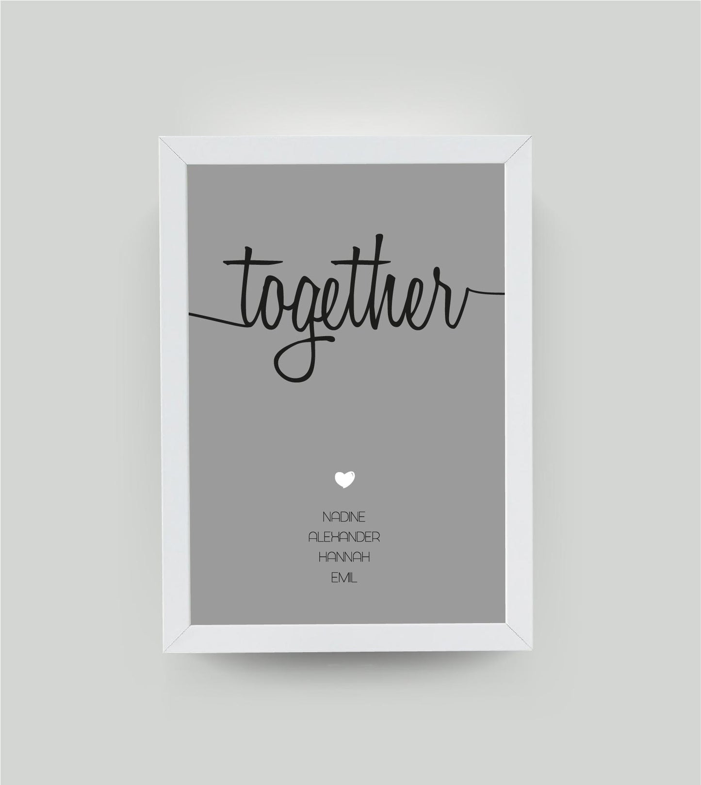Personalisiertes Familienbild “TOGETHER”, Bildfarbe: Grau, Bildgröße: 13x18cm, Bilderrahmen: Ohne Bilderrahmen, Copyright:321geschenke.de
