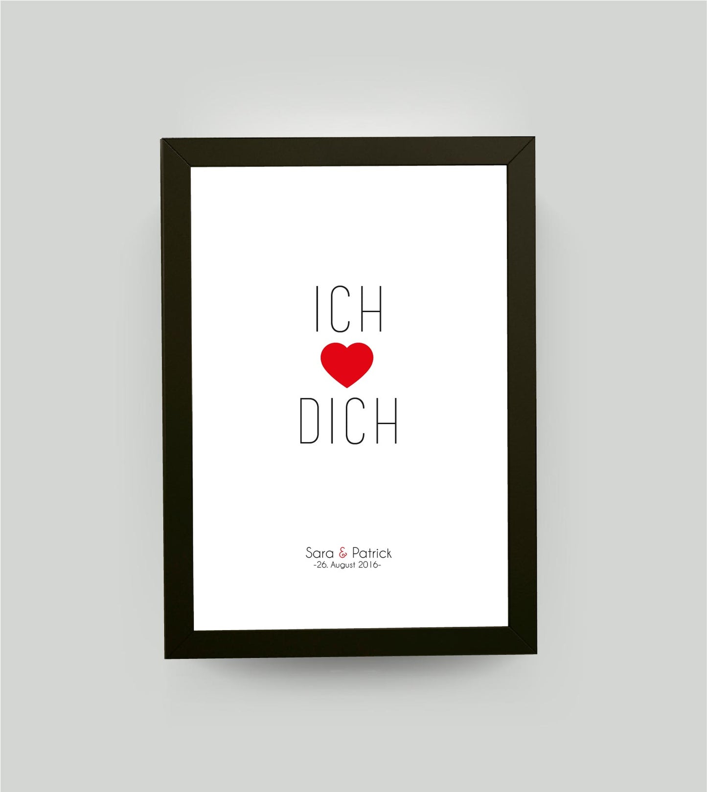 Personalisiertes Bild „Ich liebe Dich”, Bildfarbe: Weiß, Bildgröße: 13x18cm, Bilderrahmen: Bilderrahmen schwarz ohne Passepartout, Copyright:321geschenke.de