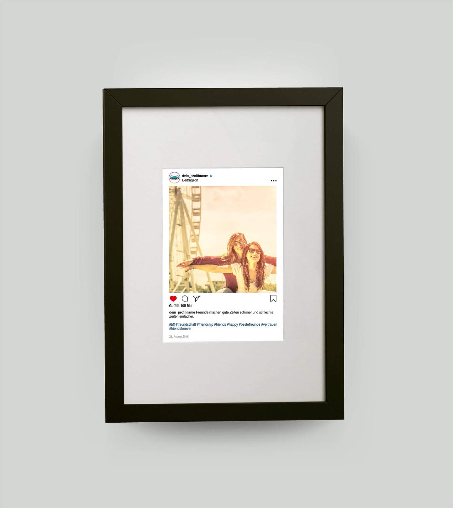 Personalisiertes Bild “Instagram-Post", Bildgröße: DIN A4, Bilderrahmen: Bilderrahmen schwarz mit Passepartout, , Copyright: 321geschenke.de