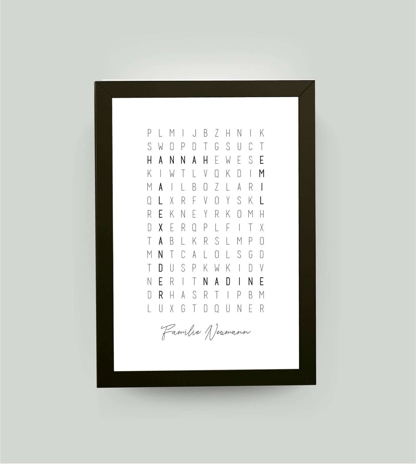 Personalisiertes Namensposter “Kreuzworträtsel”, Bildfarbe: Weiß, Bildgröße: 13x18cm, Bilderrahmen: Bilderrahmen schwarz ohne Passepartout, Copyright: 321geschenke.de