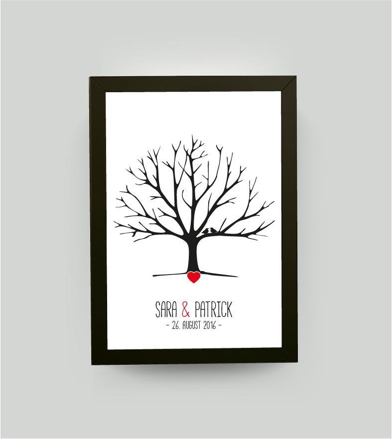 Personalisiertes Bild „Hochzeitsbaum”, Bildgröße: DIN A3, Bilderrahmen: Bilderrahmen schwarz ohne Passepartout, , Copyright:321geschenke.de