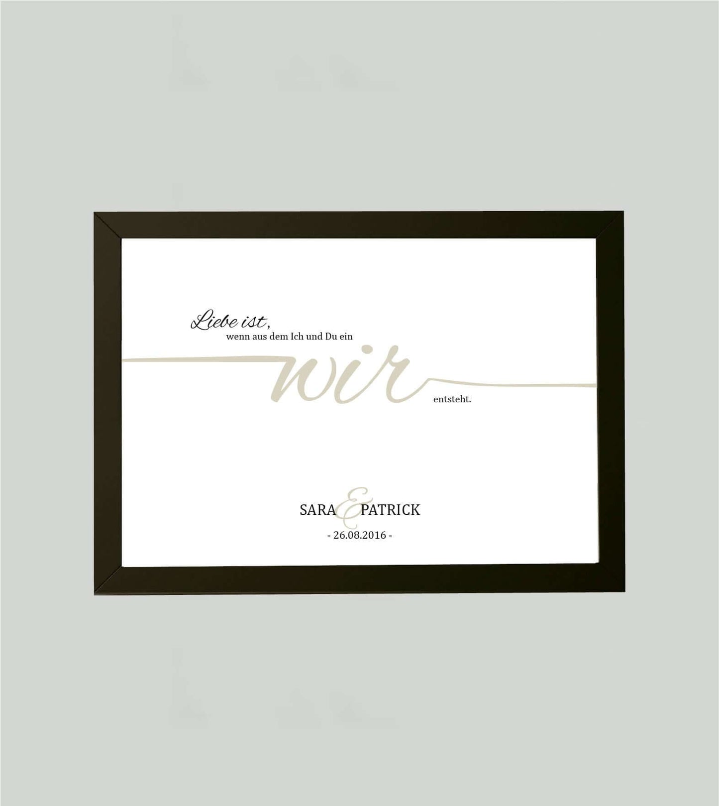 Personalisiertes Bild “Liebe ist… WIR”, Bildfarbe: Weiß, Bildgröße: 13x18cm, Bilderrahmen: Bilderrahmen schwarz ohne Passepartout, Copyright: 321geschenke.de