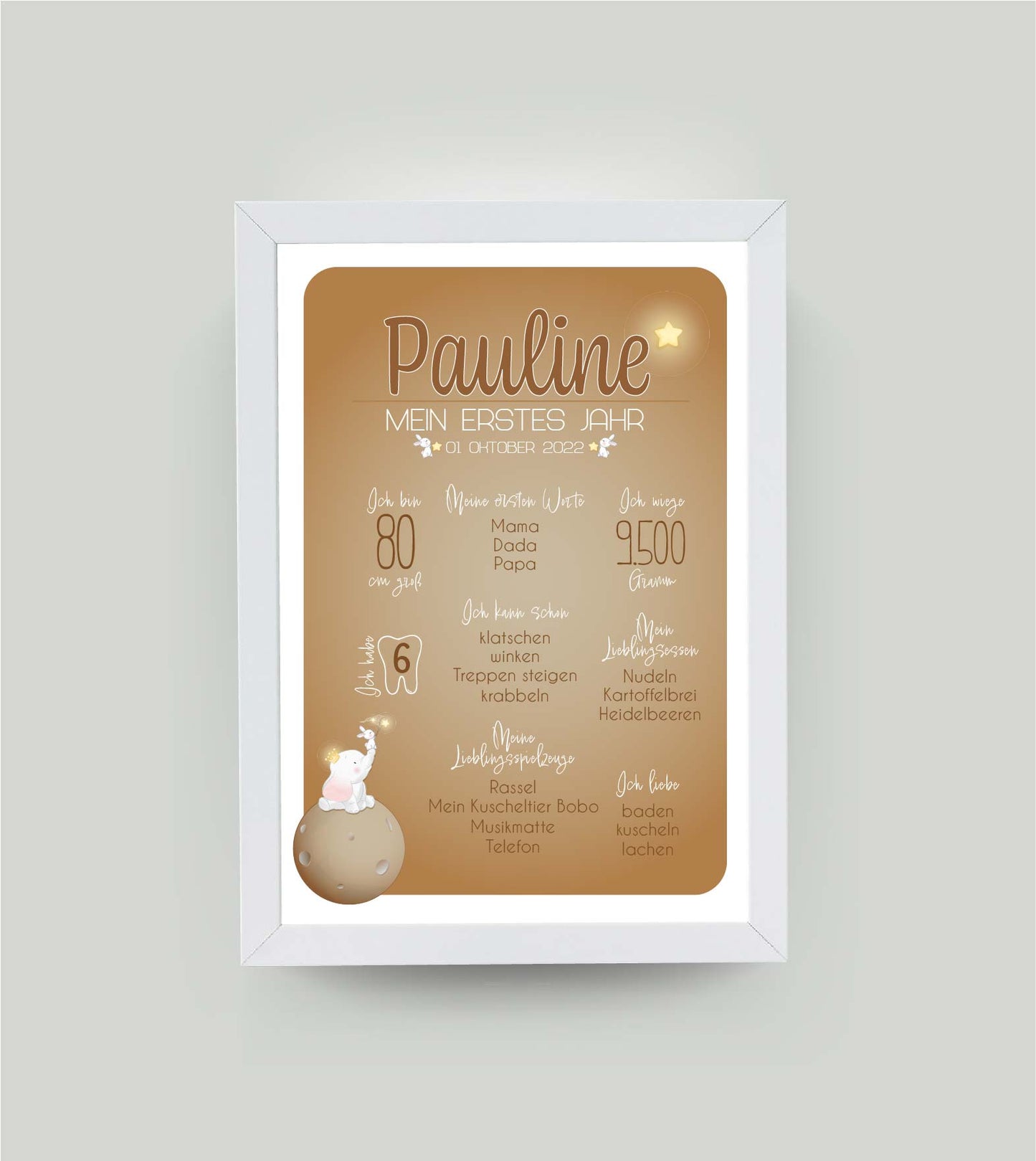 Personalisiertes Babyposter “Mein erstes Jahr” in natur, DIN A4, mit Rahmen weiß 21x30cm, ohne Passepartout, Copyright:321geschenke.de
