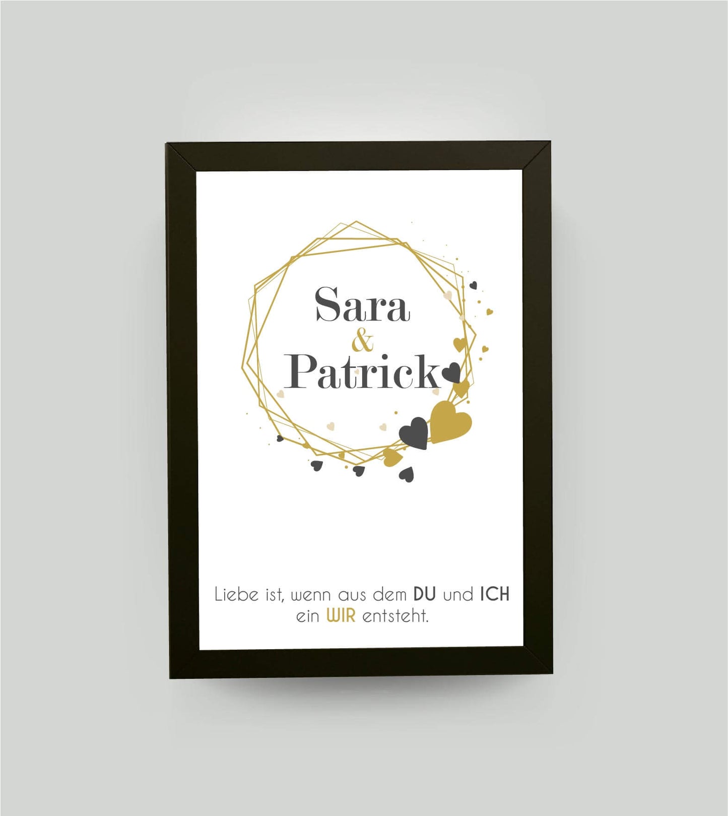 Personalisiertes Namensposter “DU und ICH”, Variante: Hochformt, Bildgröße: 13x18cm, Bilderrahmen: Bilderrahmen schwarz ohne Passepartout, Copyright: 321geschenke.de