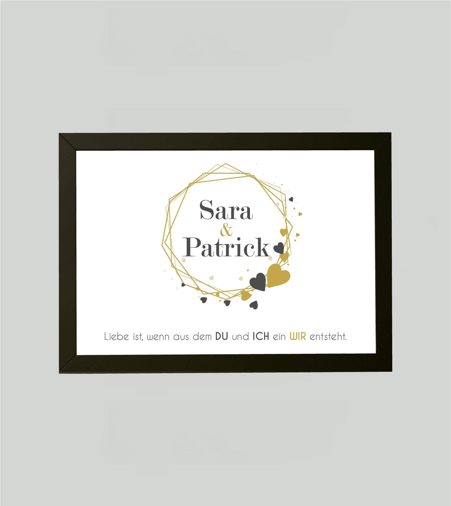 Personalisiertes Namensposter “DU und ICH”, Variante: Querformat, Bildgröße: 13x18cm, Bilderrahmen: Bilderrahmen schwarz ohne Passepartout, Copyright: 321geschenke.de