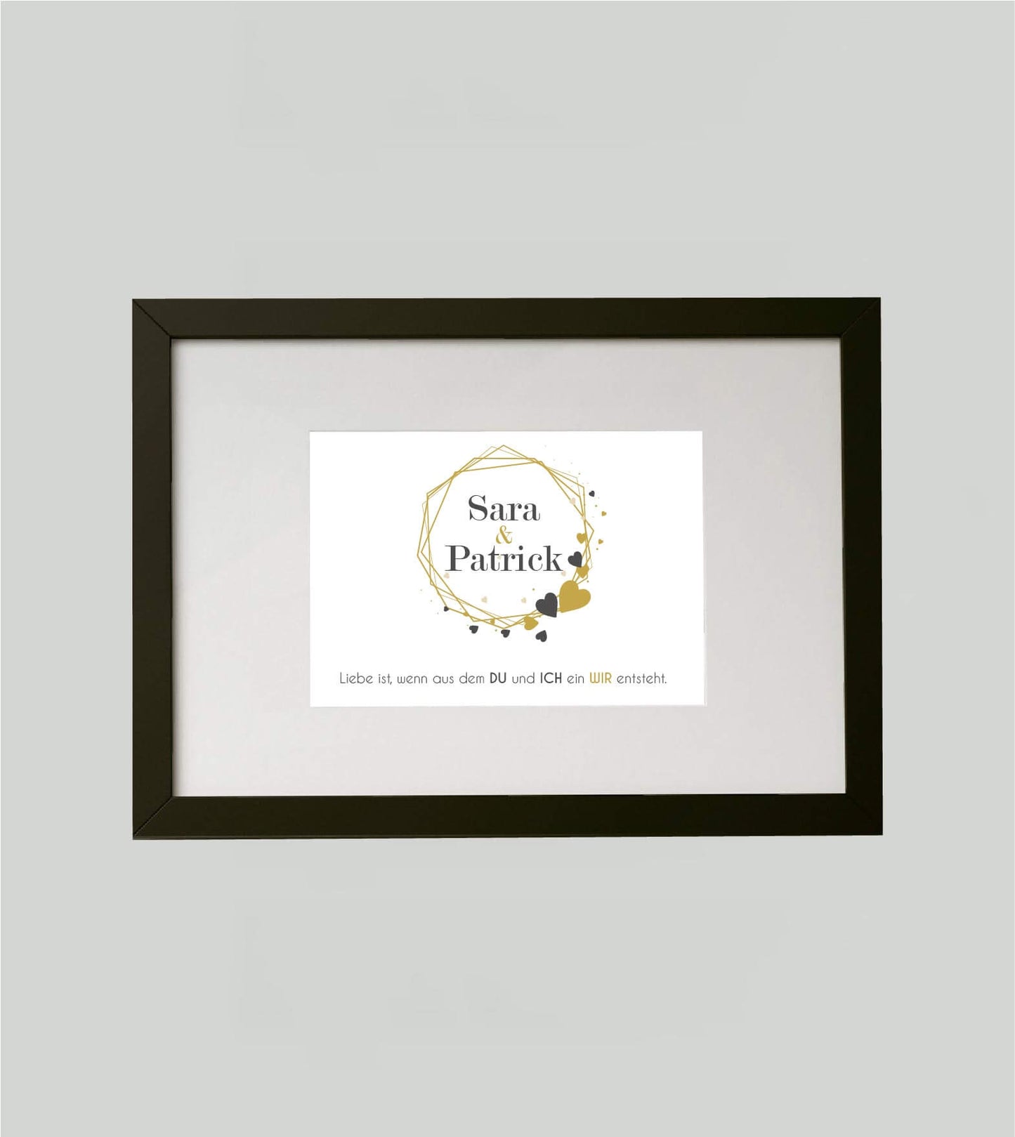 Personalisiertes Namensposter “DU und ICH”, Variante: Querformat, Bildgröße: DIN A4, Bilderrahmen: Bilderrahmen schwarz mit Passepartout, Copyright: 321geschenke.de