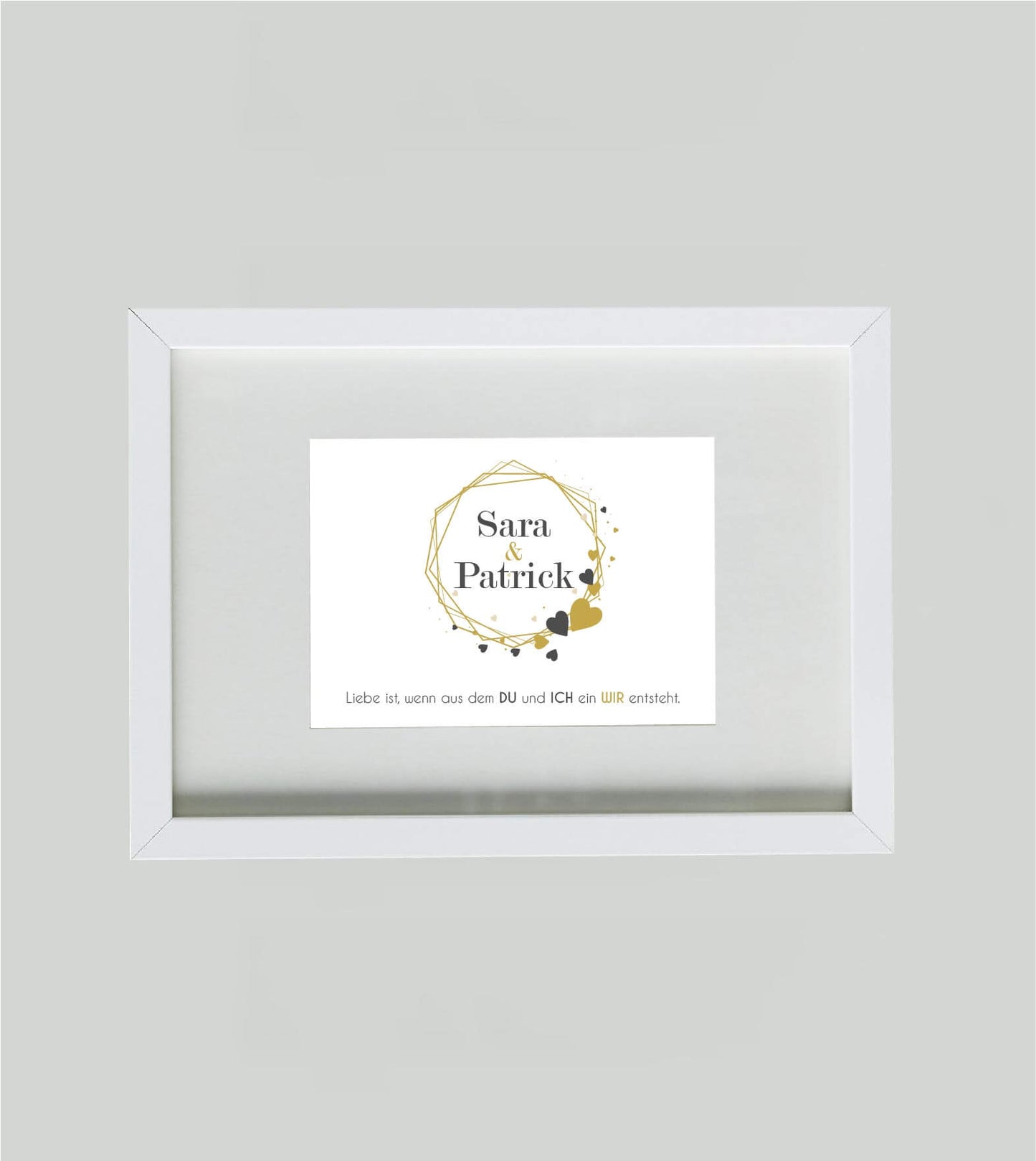 Personalisiertes Namensposter “DU und ICH”, Variante: Querformat, Bildgröße: DIN A4, Bilderrahmen: Bilderrahmen weiß mit Passepartout, Copyright: 321geschenke.de