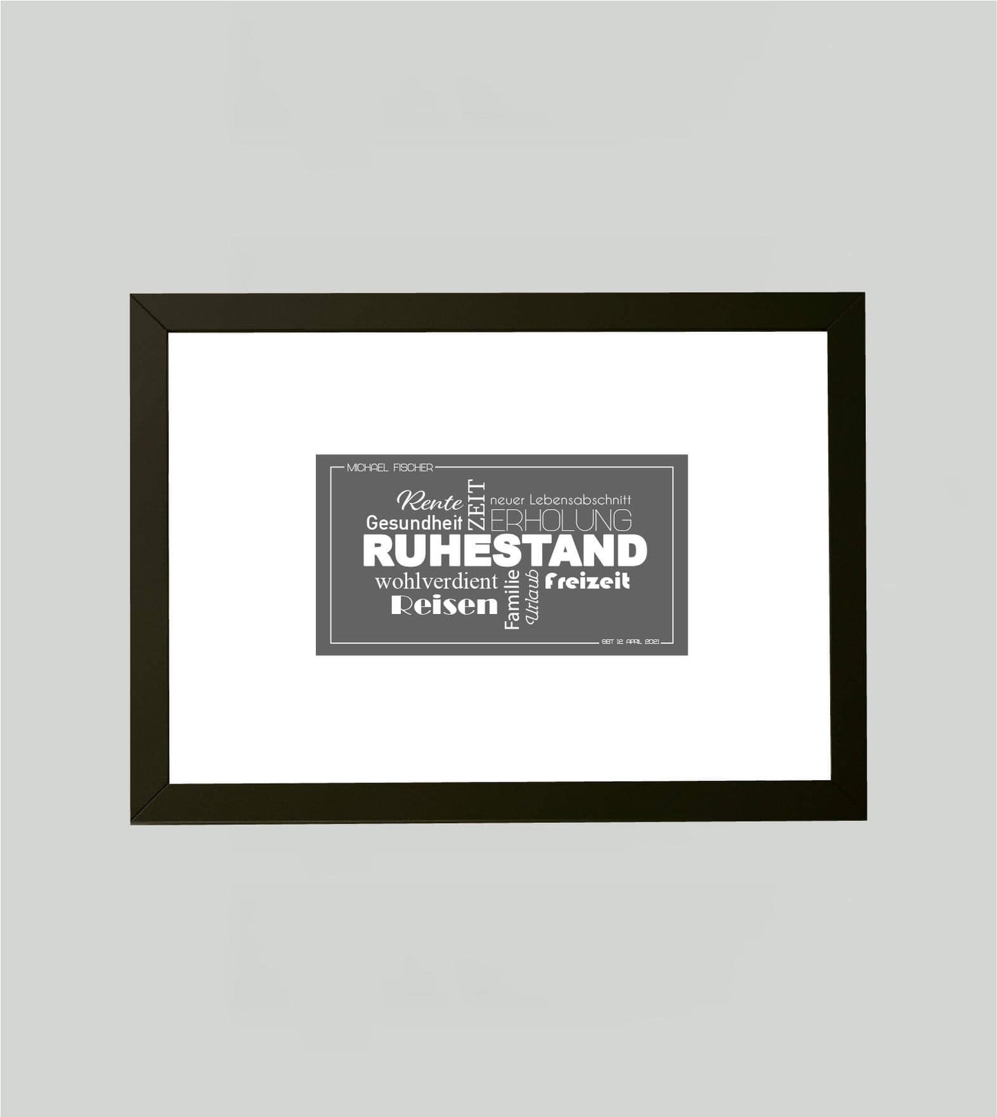 Personalisiertes Bild “Ruhestand Abschiedsgeschenk”, Bildfarbe: Anthrazit/Schwarz, Bildgröße: DIN A4, Bilderrahmen: Bilderrahmen schwarz ohne Passepartout,Copyright: 321geschenke.de