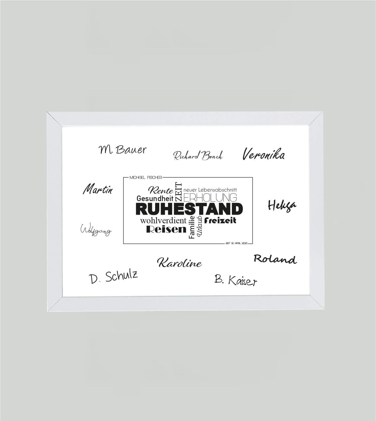 Personalisiertes Bild “Ruhestand Abschiedsgeschenk”, Bildfarbe: Anthrazit/Schwarz, Grau, Weiß, Bildgröße: DIN A4, DIN A3, Bilderrahmen: Ohne Bilderrahmen, Bilderrahmen weiß ohne Passepartout, Bilderrahmen schwarz ohne Passepartout,Copyright: 321geschenke.de