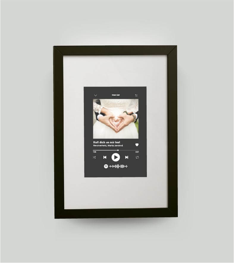 Personalisiertes Bild “Song” mit Foto, Bildfarbe: Anthrazit/Schwarz, Bildgröße: DIN A4, Bilderrahmen: Bilderrahmen schwarz mit Passepartout,Copyright: 321geschenke.de