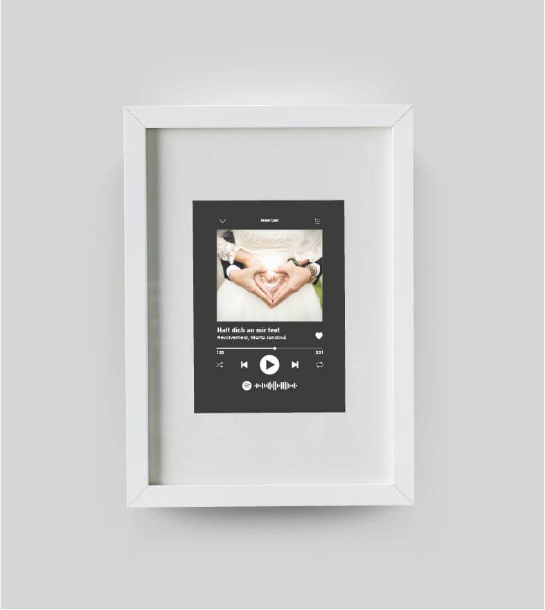 Personalisiertes Bild “Song” mit Foto, Bildfarbe: Anthrazit/Schwarz, Bildgröße: DIN A4, Bilderrahmen: Bilderrahmen weiß mit Passepartout,Copyright: 321geschenke.de
