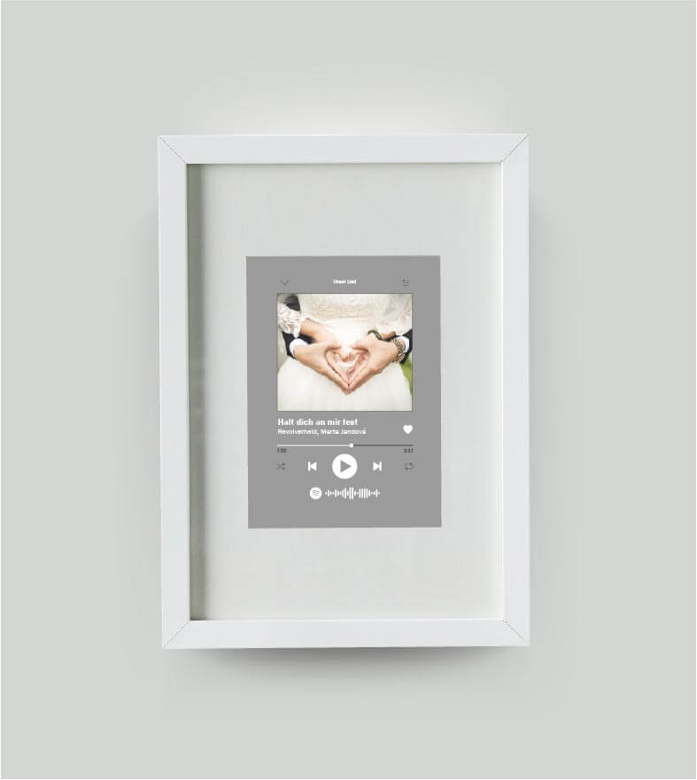 Personalisiertes Bild “Song” mit Foto, Bildfarbe: Grau, Bildgröße: DIN A4, Bilderrahmen: Bilderrahmen weiß mit Passepartout,Copyright: 321geschenke.de
