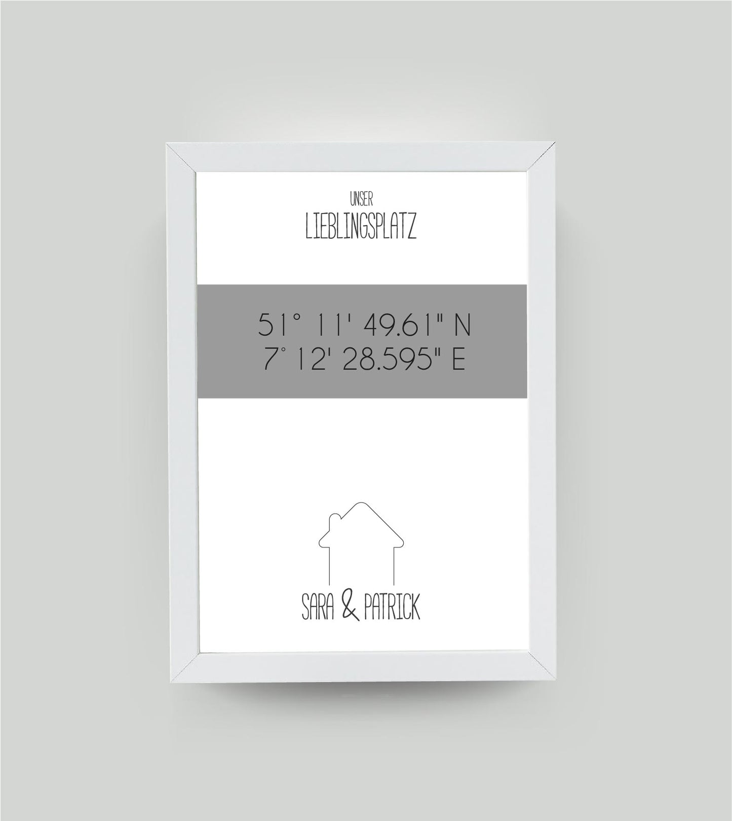 Personalisiertes Koordinaten Bild “Lieblingsort Haus”, Bildfarbe: Anthrazit/Schwarz, Grau, Bildgröße: 13x18cm, DIN A4, DIN A3, Bilderrahmen: Ohne Bilderrahmen, Bilderrahmen weiß ohne Passepartout, Bilderrahmen schwarz ohne Passepartout, Copyright: 321geschenke.de