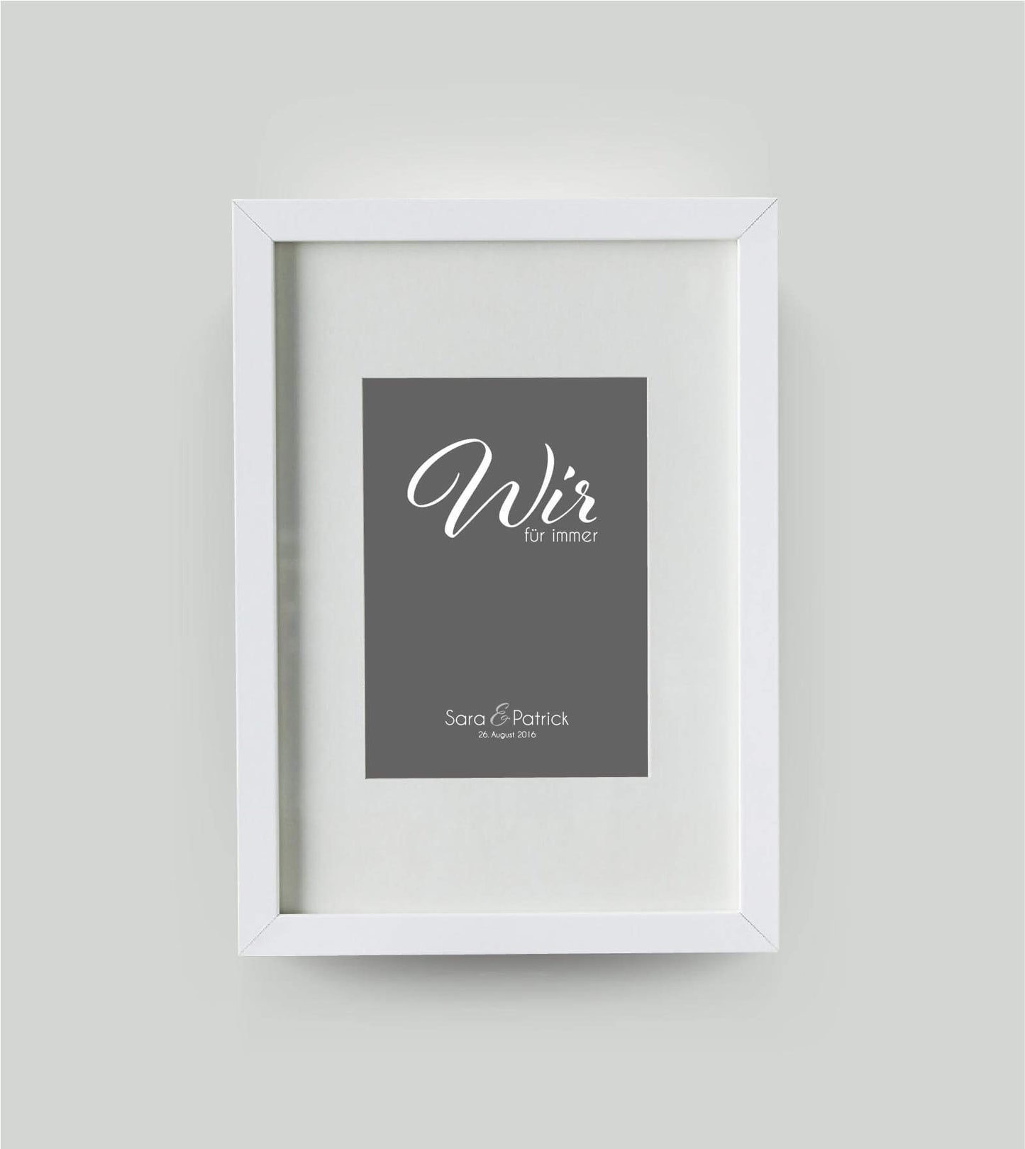 Personalisiertes Bild “WIR - für immer”, Bildfarbe: Anthrazit/Schwarz, Bildgröße: DIN A4, Bilderrahmen: Bilderrahmen weiß mit Passepartout,Copyright: 321geschenke.de