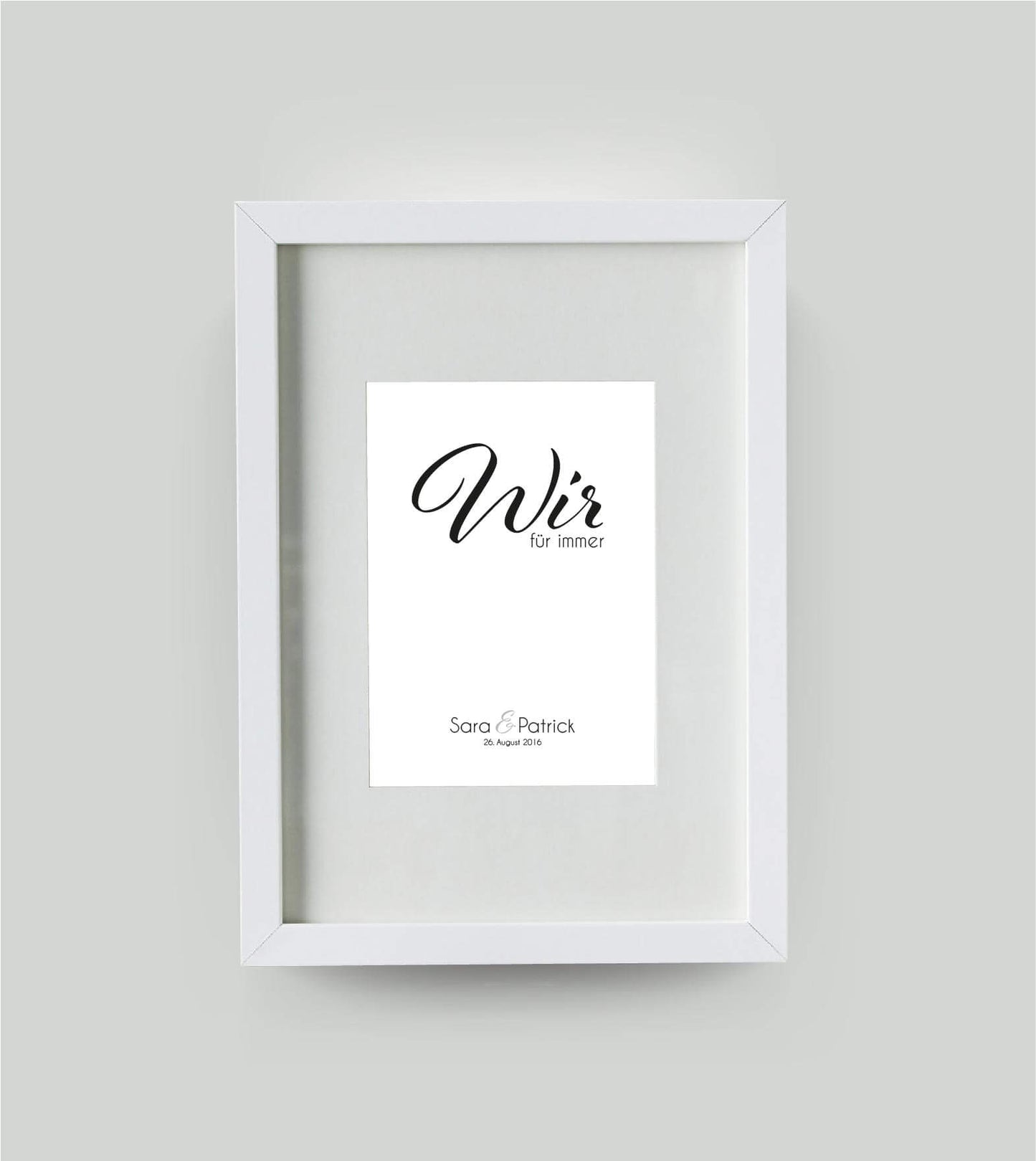 Personalisiertes Bild “WIR - für immer”, Bildfarbe: Weiß, Bildgröße: DIN A4, Bilderrahmen: Bilderrahmen weiß mit Passepartout,Copyright: 321geschenke.de