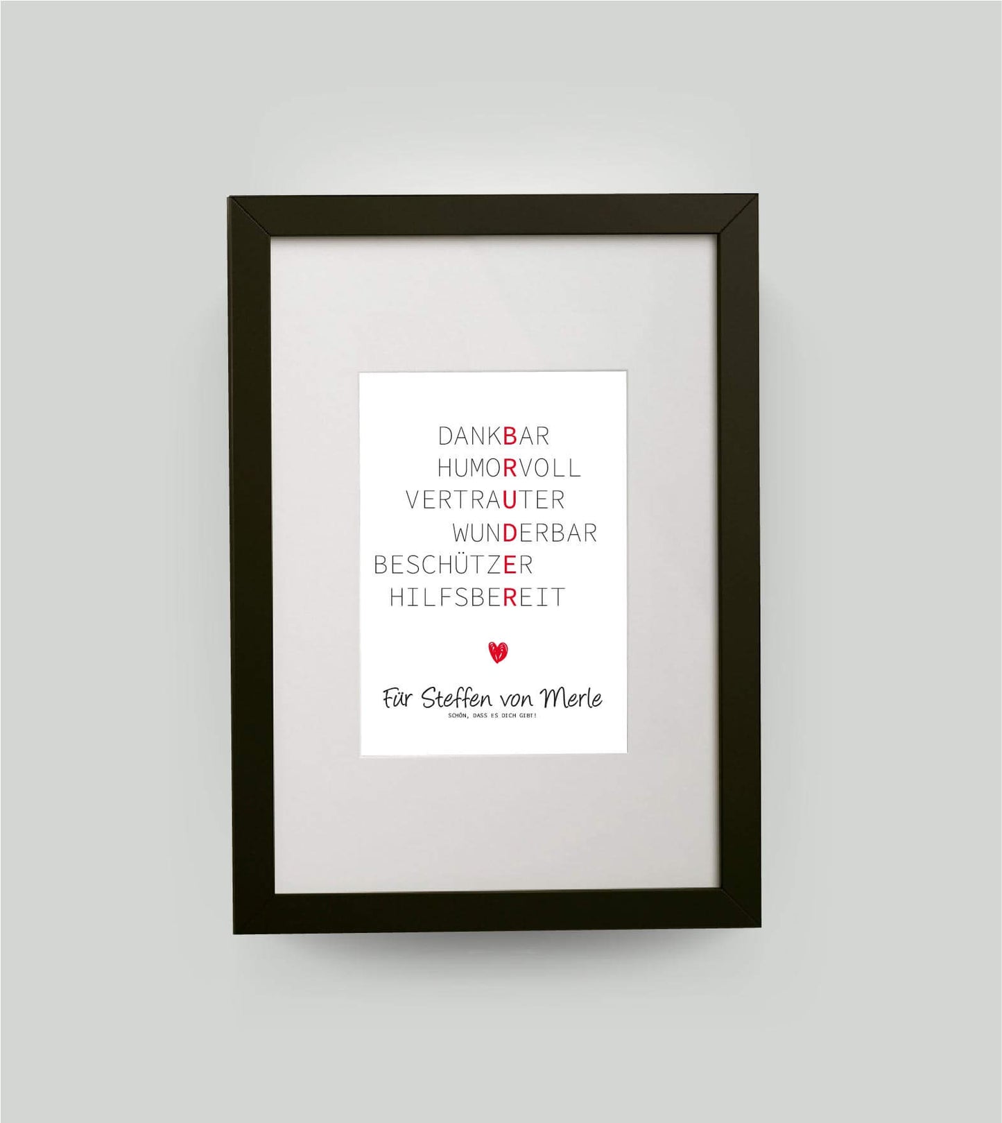 Personalisiertes Wörterposter "Bruder", 13x18cm, mit Rahmen schwarz 21x30cm, mit Passepartout, Copyright: 321geschenke.de
