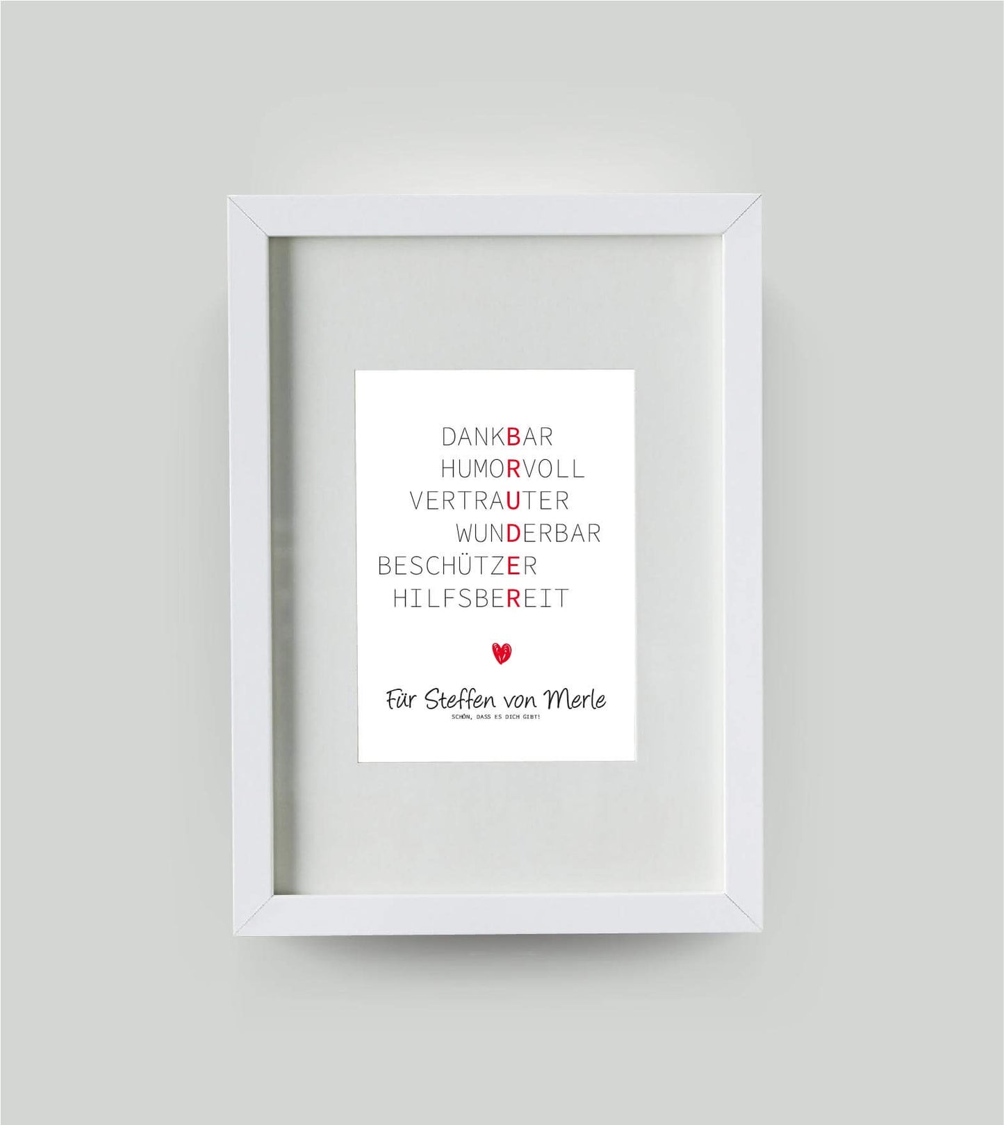 Personalisiertes Wörterposter "Bruder", 13x18cm, mit Rahmen weiß 21x30cm, mit Passepartout, Copyright: 321geschenke.de