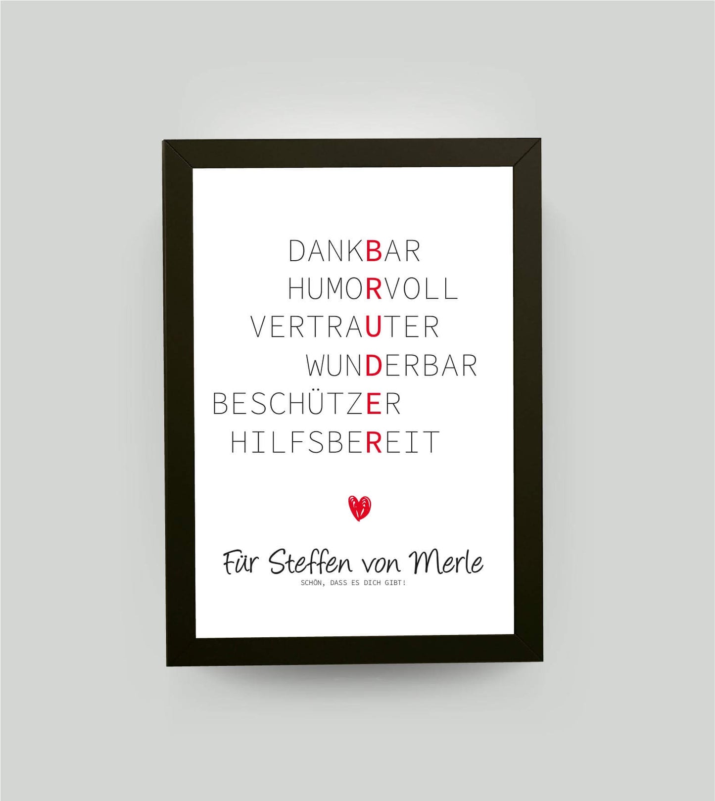 Personalisiertes Wörterposter "Bruder", DIN A4, mit Rahmen schwarz 21x30cm, ohne Passepartout, Copyright: 321geschenke.de