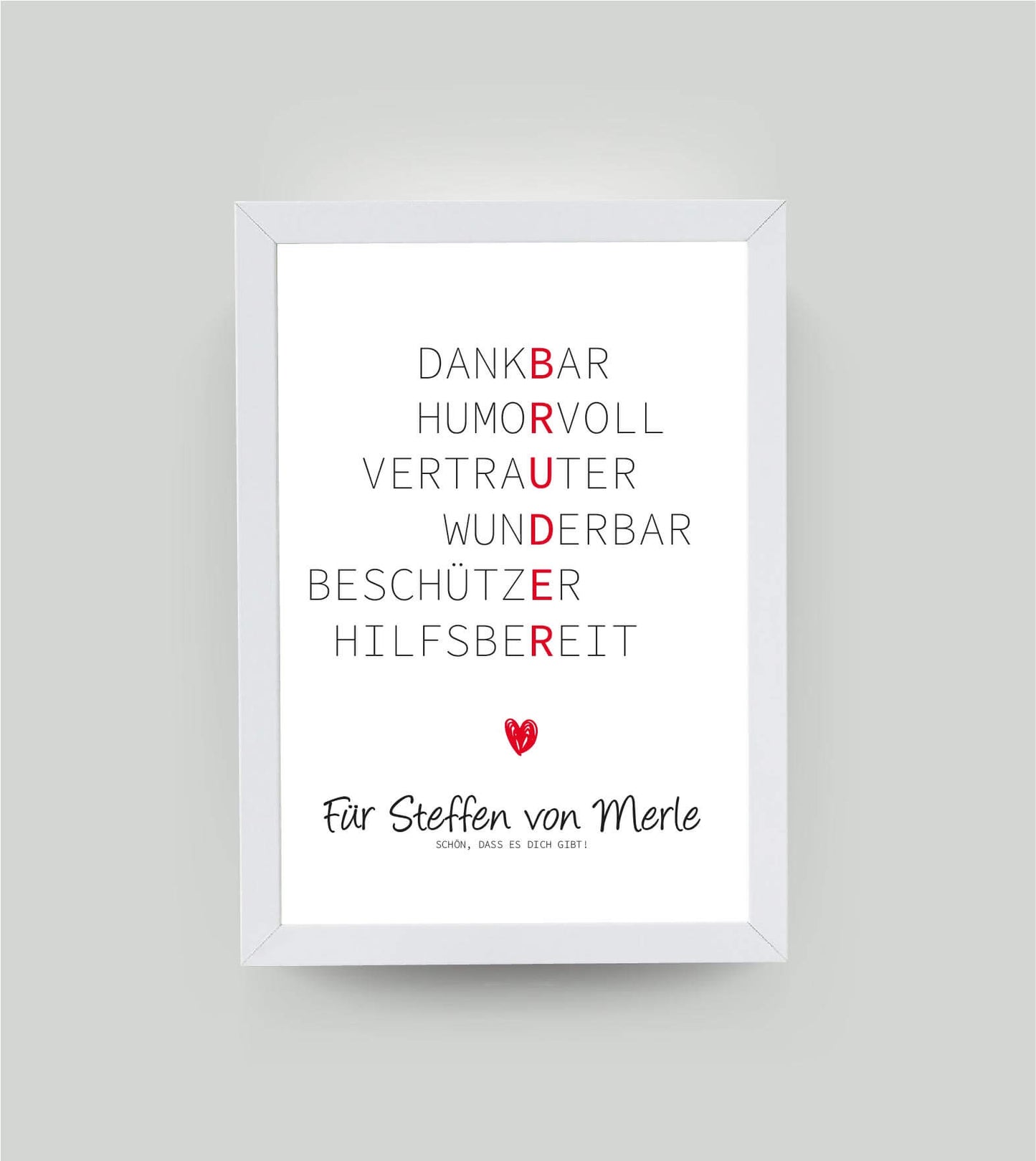 Personalisiertes Wörterposter "Bruder", DIN A4, mit Rahmen weiß 21x30cm, ohne Passepartout, Copyright: 321geschenke.de