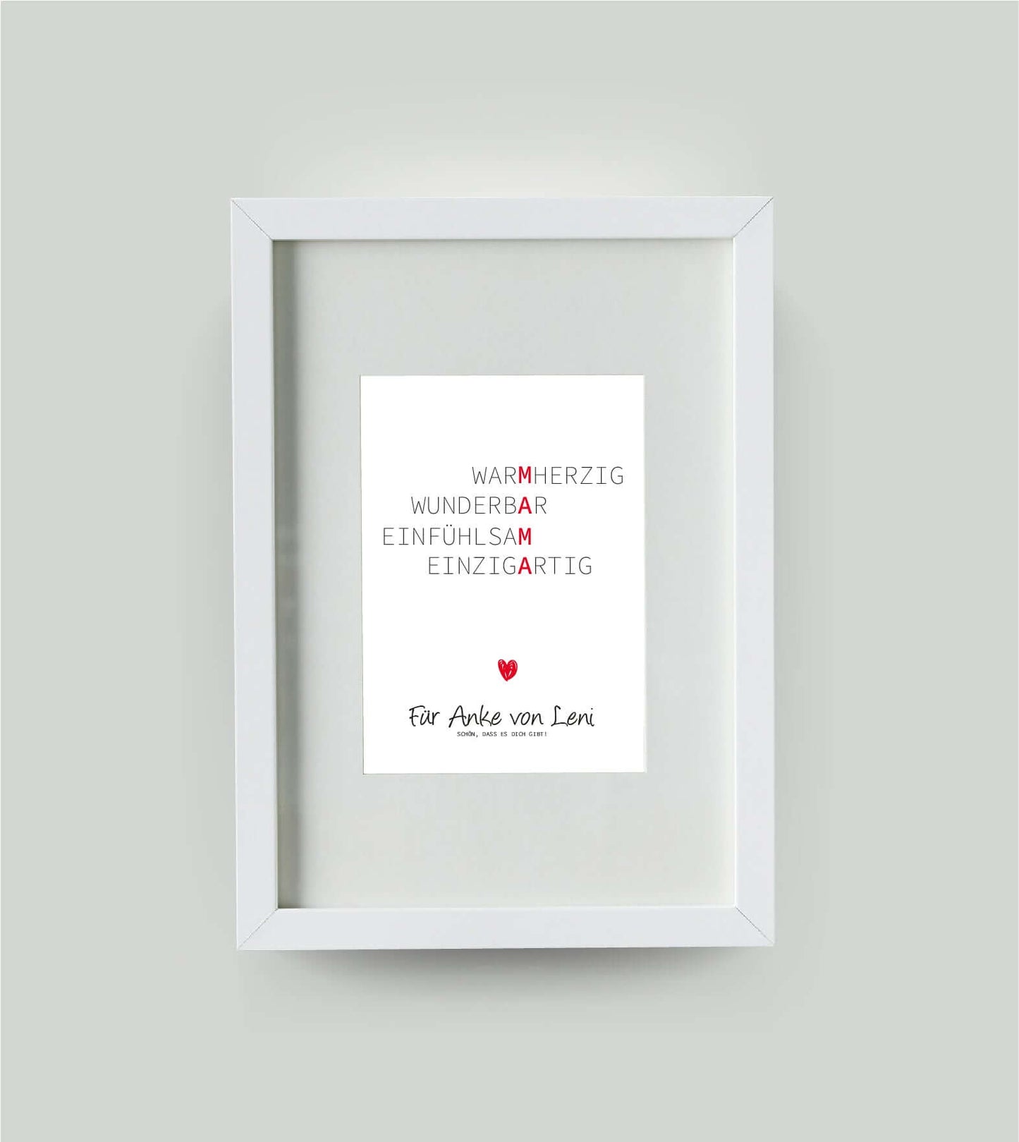 Personalisiertes Bild Wörterposter" - MAMA, Bildfarbe: Weiß, Bildgröße: 13x18cm, DIN A4, DIN A3, Bilderrahmen: Bilderrahmen weiß mit Passepartout, Copyright:321geschenke.de