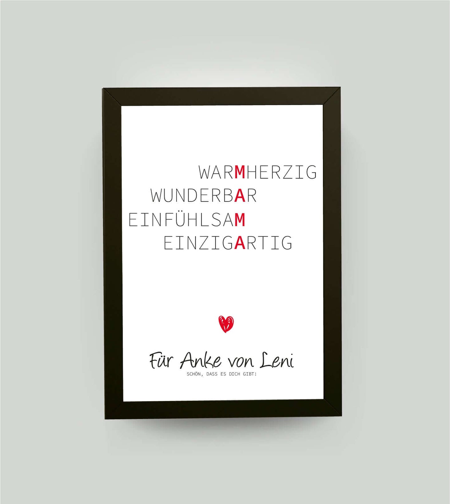 Personalisiertes Bild Wörterposter" - MAMA, Bildfarbe: Weiß, Bildgröße: 13x18cm, DIN A4, DIN A3, Bilderrahmen: Bilderrahmen schwarz ohne Passepartout, Copyright:321geschenke.de