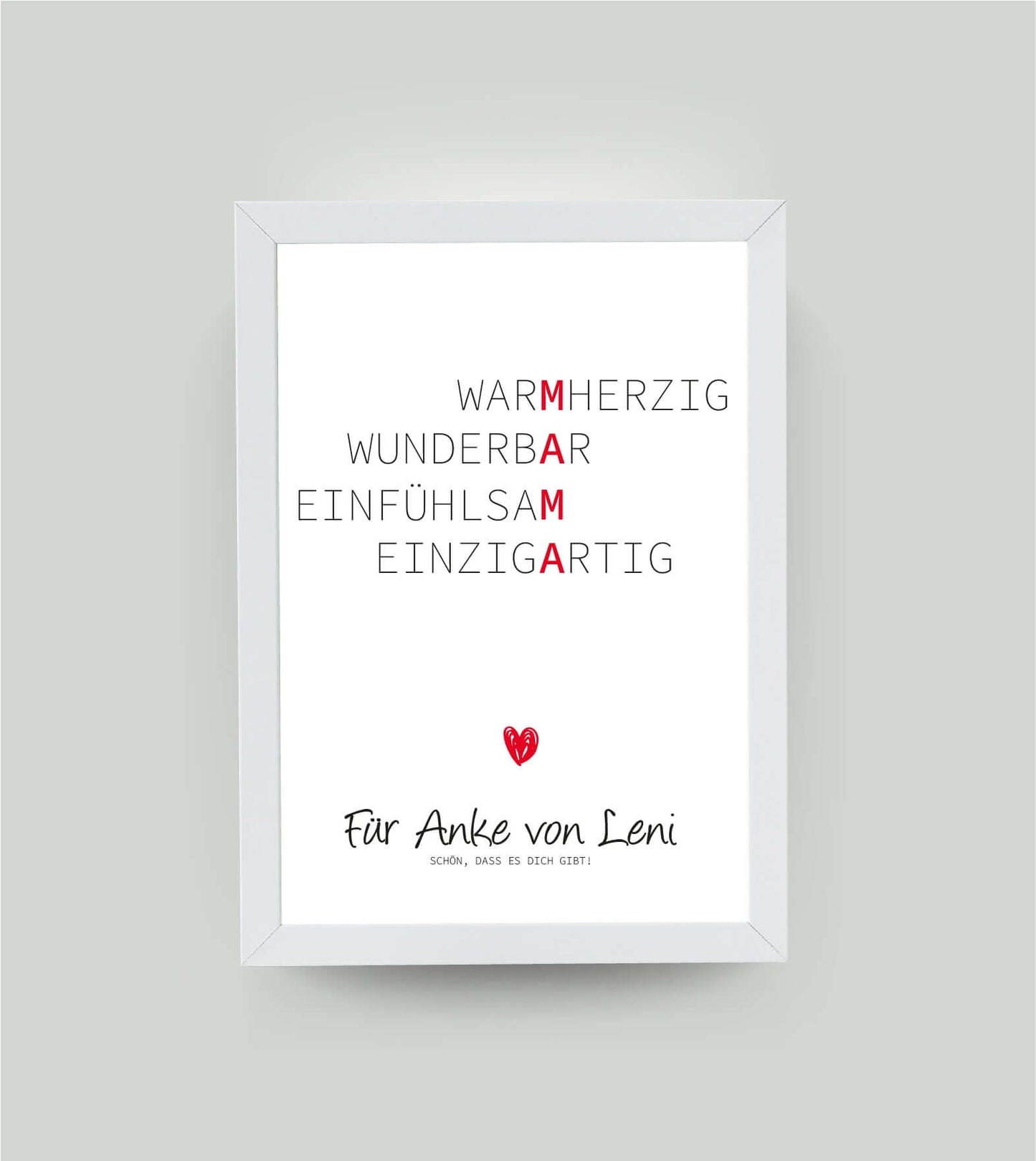 Personalisiertes Bild Wörterposter" - MAMA, Bildfarbe: Weiß, Bildgröße: 13x18cm, DIN A4, DIN A3, Bilderrahmen: Bilderrahmen weiß ohne Passepartout, Copyright:321geschenke.de