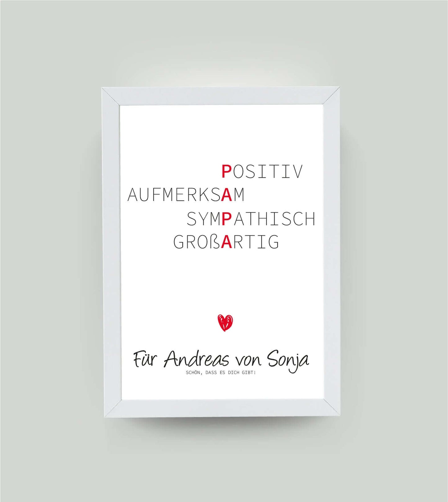 Personalisiertes Bild “Wörterposter PAPA”, Bildgröße: 13x18cm, DIN A4, DIN A3, Bilderrahmen: Bilderrahmen weiß ohne Passepartout, Copyright: 321geschenke.de