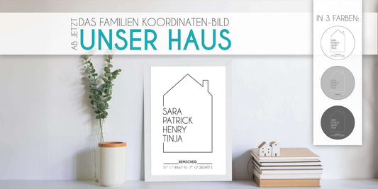 Einzigartige Erinnerungen in einem Poster festhalten, Mit dem personalisierten Poster "UNSER HAUS" erhältst du eine individuelle Deko für dein Zuhause!, Copyright: 321geschenke.de