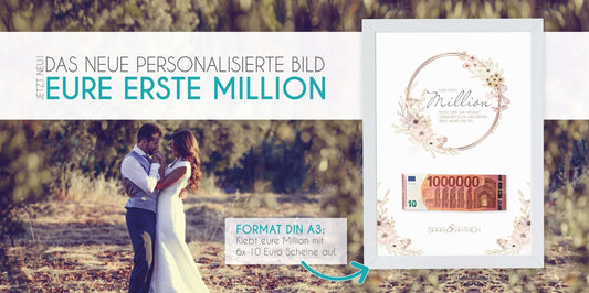 Eure Erste Million - Das perfekte Poster als Hochzeitsgeschenk, Anstatt typischer Geldgeschenke zur Hochzeit, unterstütz das Brautpaar mit ihrer ersten Million!, Copyright: 321geschenke.de