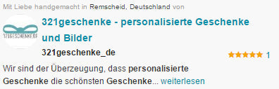 ***** Erste Bewertung bei DaWanda erhalten; 5 Sterne! *****, Endlich! Nach mehreren Verkäufen haben wir jetzt endlich unsere erste Bewertung erhalten., Copyright: 321geschenke.de