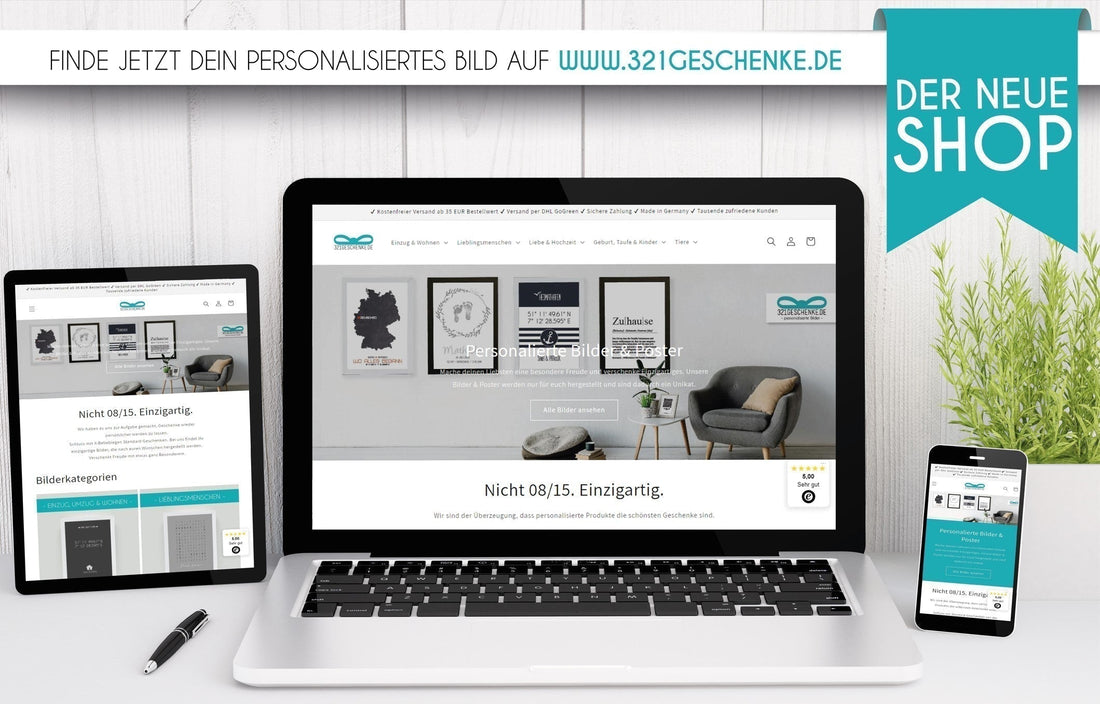 Willkommen in unserem neuen Online-Shop, Unser neuer Onlineshop ist ab sofort für euch noch übersichtlicher und einfacher strukturiert - Überzeug dich selbst und schau direkt vorbei., Copyright: 321geschenke.de