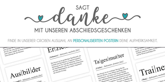 Sagt "Auf Wiedersehen" und DANKE mit unseren personalisierten Abschiedsgeschenken, Speziell für Ausbilder:innen, Lehrer:innen, Erzieher:innen, Tagesmüttern und Trainer:innen., Copyright: 321geschenke.de