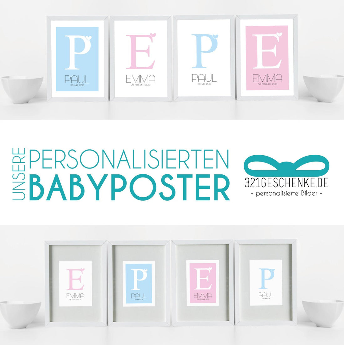 Unsere neuen Babyposter mit Buchstabe und Namen
