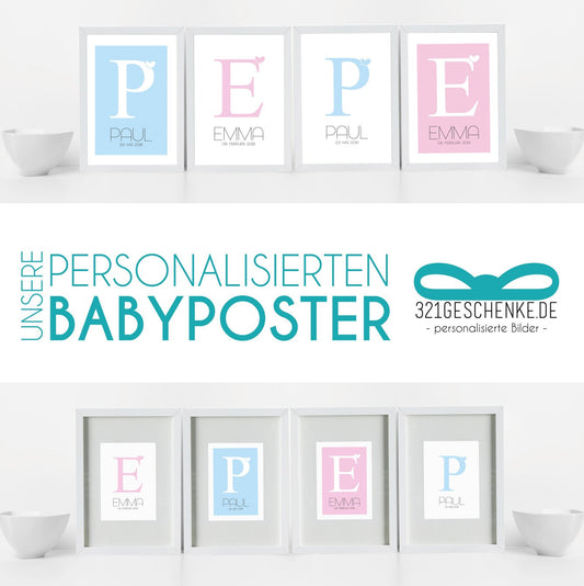 Unsere neuen Babyposter mit Buchstabe und Namen