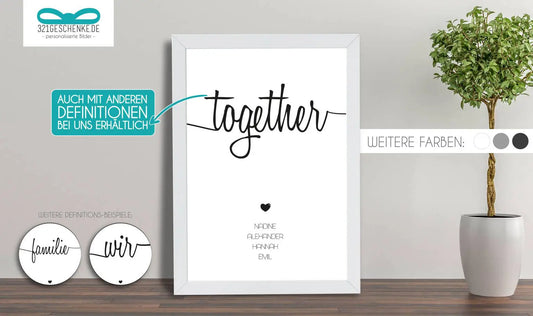 Das personalisierte Familienposter mit deiner Wunschwidmung, …always better togehter…Ein wunderschöner und schlichter Blickfang in jedem Zimmer. Mache dein individualisiertes Familienbild zu einem einzigartigen und unvergesslichem Poster., Copyright: 321g