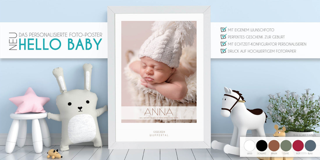 "Hello Baby" - Dein personalisiertes Poster zur Geburt, 🍼Das perfekte Geschenk für euch oder eure Lieben zur Geburt oder Taufe!, Copyright: 321geschenke.de