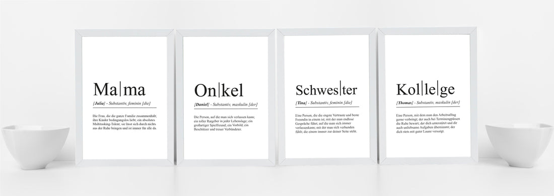 Unsere personalisierbaren Poster “Definition” in verschiedenen Ausführungen