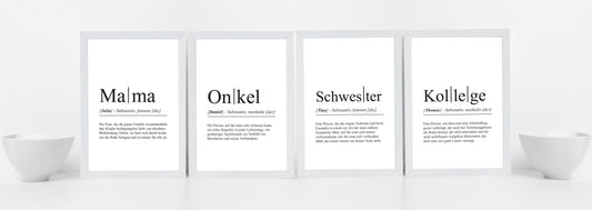 Unsere personalisierbaren Poster “Definition” in verschiedenen Ausführungen