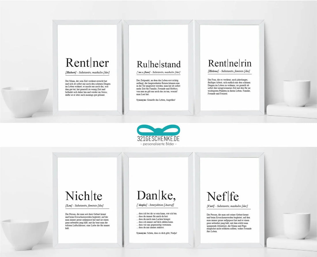 Brandneue Definitions-Poster ab sofort hier bei uns 🎀, “Schenken macht Freude…”
Wir haben für euch noch sechs weitere Definitions-Poster in unserem Sortiment aufgenommen, die ebenfalls personalisiert auf euch abgestimmt werden können. Sowohl die Definiti